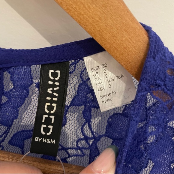 H&M Lace A-Line Dress Size 2 Royal Blue - Picture 2 of 4